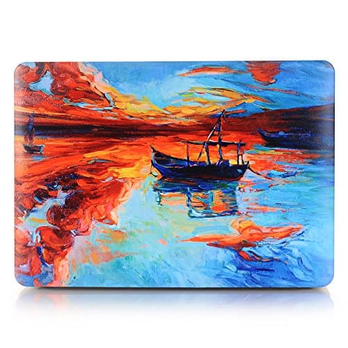 Neway 2 in 1 bundle Art Fashion Leatherette Top Surface Rubberized Snap-On Hard Cover Case for Apple Macbook,With keyboard Cover,Mac Air 13"(A1466/A1369),Colour:YH-32(Lonely Boat)