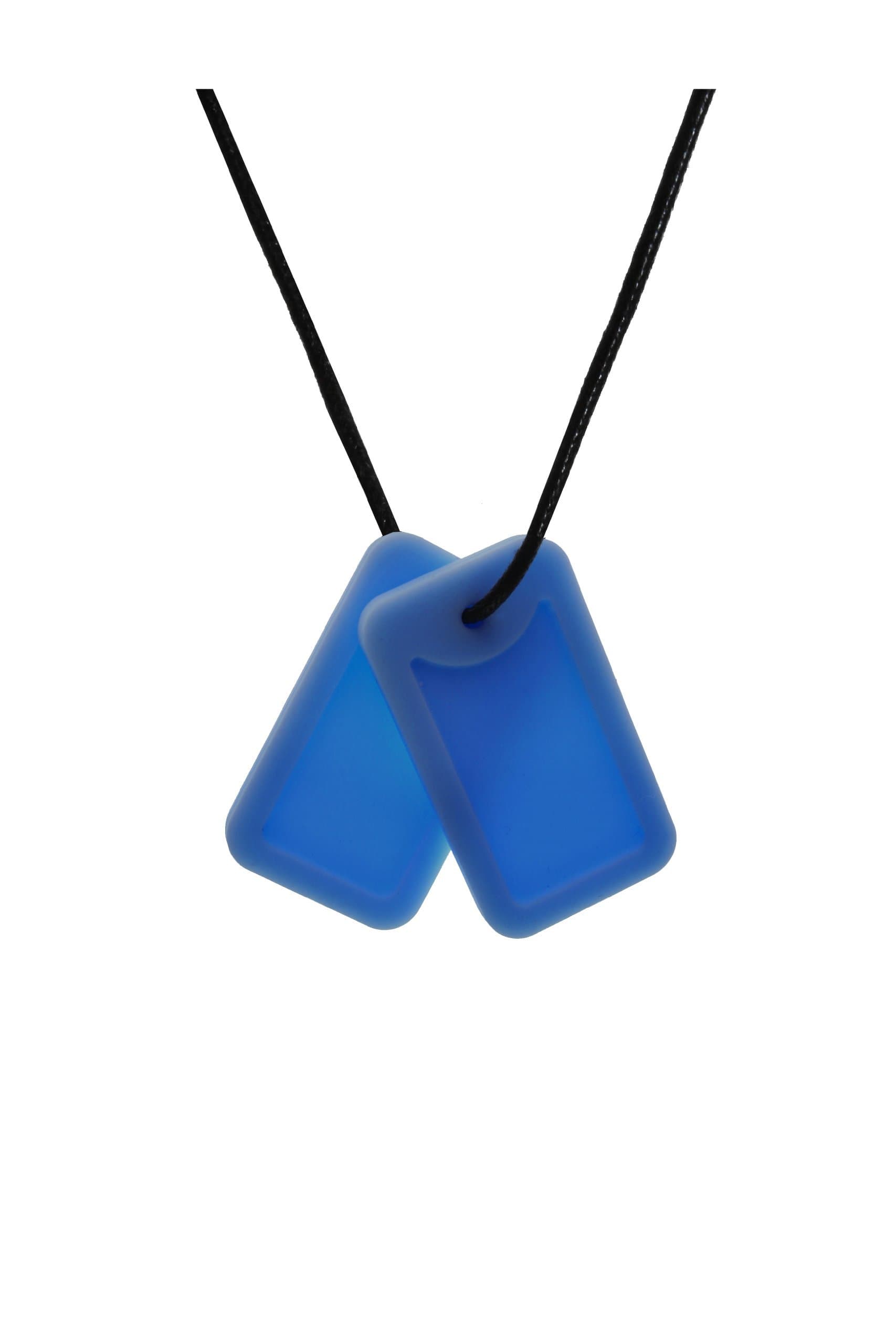 Chewigem Super Soft, Smooth, Discreet, Chewable Necklace & Sensory Chew - Mild Mod chewers - designed for Anxiety Reduction & Improved Focus. Created as a calming aid for Sensory Processing Difficulties - Autism - ADHD (Dog tag Pendant - Blue)