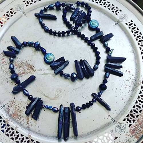 Black Crystal Gemstone Beaded Long Layering Necklace