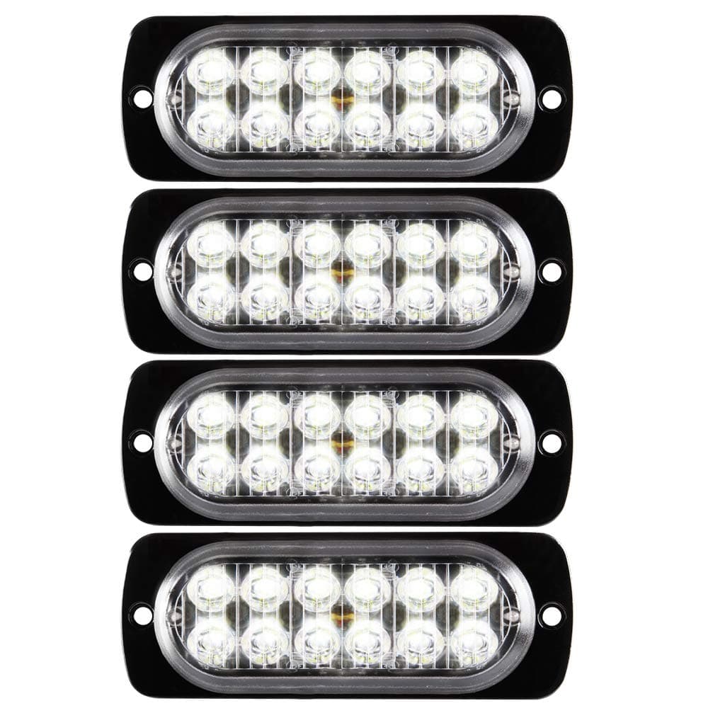 Sidaqi 4PCS Sync Feature 12LED Car Truck Emergency Hazard Beacon Warning Lights Flash Strobe Caution Light Bar Surface Mount 12-24V (White)