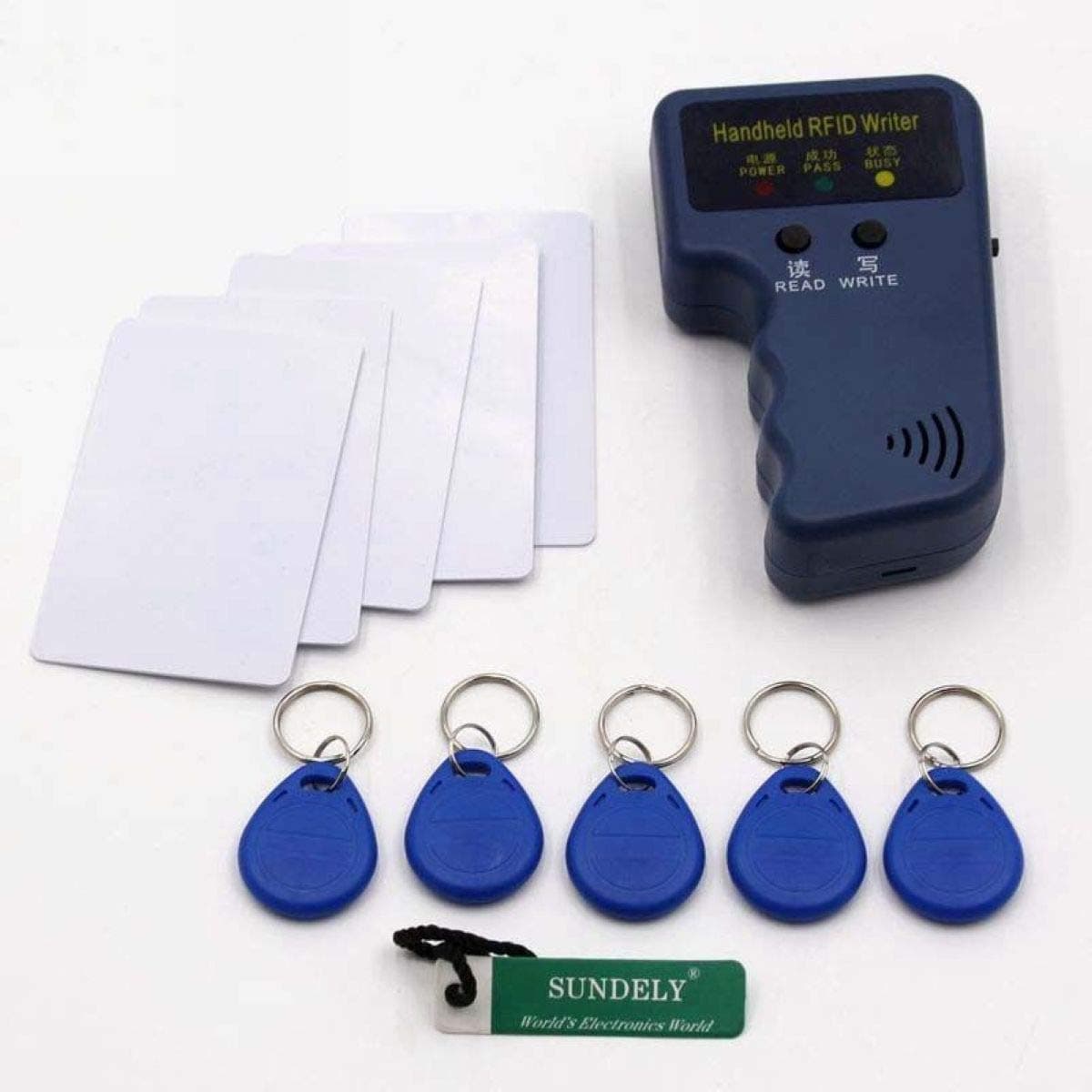 SUNDELY® Handheld 125KHz RFID ID Card Copier Reader Writer + 5 Writable Tags 5 Card
