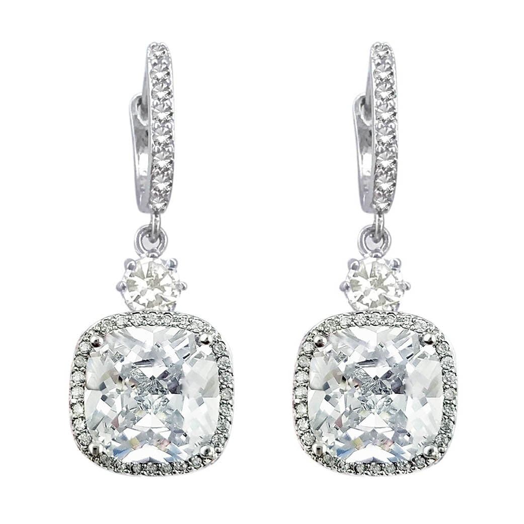 SELOVOHalo Drop Leverback Dangle Earrings Hoop Silver Tone