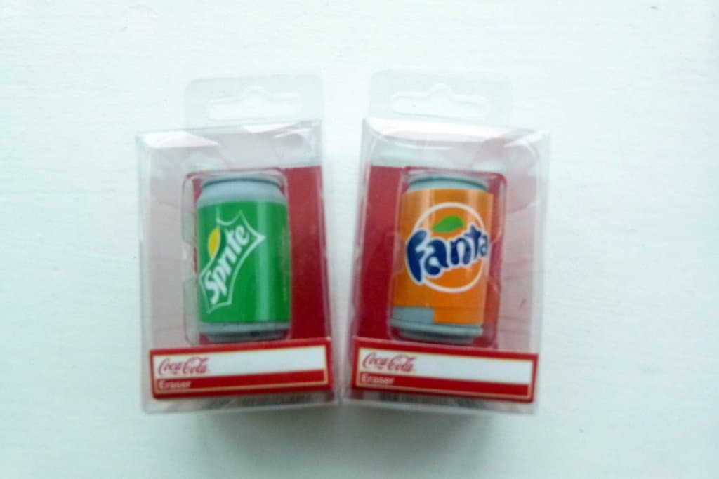 Novelty 3D Coca Cola Can Drink Eraser in Box - Sprite and Fanta (2 pieces)