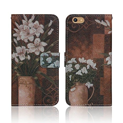 For iPhone 6 6S Pouch Case, RJTCASE Pu Leather Folio Flip Stand With Card Holder Wallet Cover Case For Apple iPhone 6 6S 4.7 Inch [Lilies Flower Painting Pattern]
