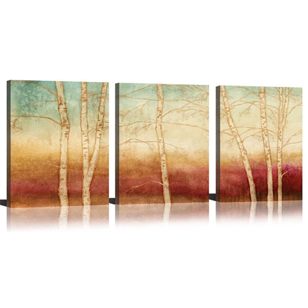 Birch Canvas Wall Art Tree Wall Decor Paintings On Canvas Prints Yellow Season Landscape Painting Abstract Art Wall Scenery Picture Framed For Home Decor Ready To Hang 3 Piece (12"x16"x3pcs)