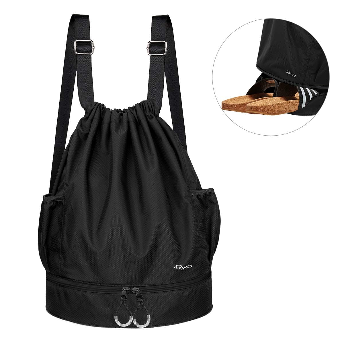RYACO Waterproof Drawstring Backpack Bag with Shoe Compartment Swim bag with Dry Wet Separated Sport Gym Beach Yoga Bag for Men Women Kids