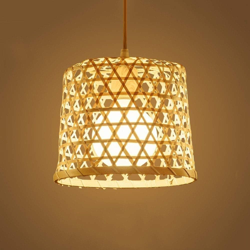 Tlinksy E27 DIY Wicker Adjustable Wicker Wire Pendant Natural Bamboo Chandelier Pendant Lamp for Asian Tropical Suspension Ceiling Lamp
