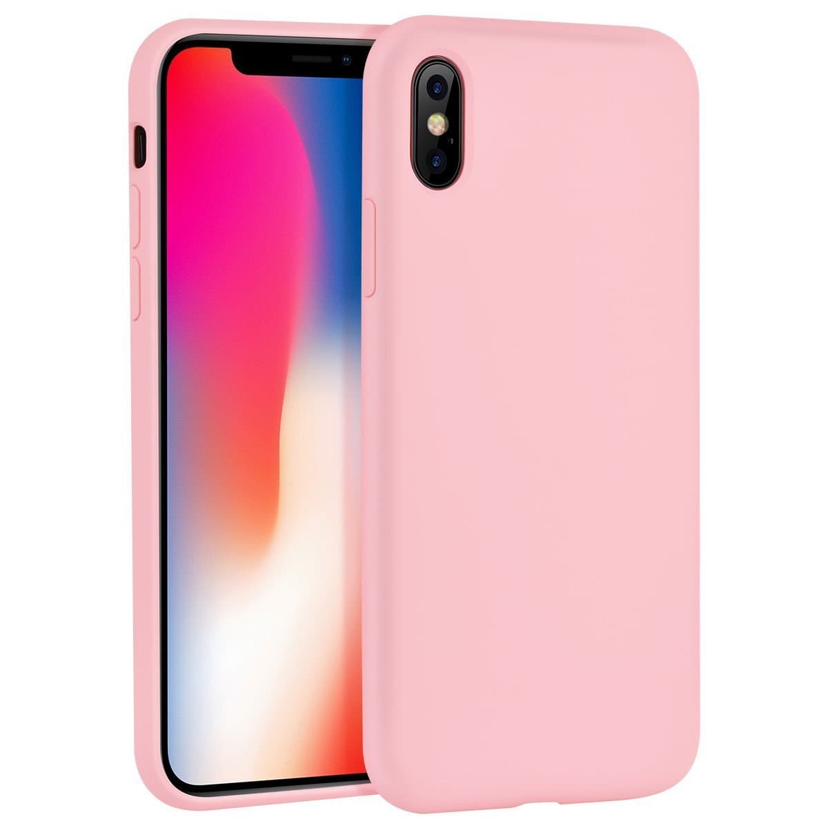 HOCO iPhone X Case Pinhen Liquid Silicone Gel Rubber Matte Anti Scratch Thin Ultra Slim Case with Soft Microfiber Lining Shock Absorbing Full Protective Cover iPhone X 10 (Pink)