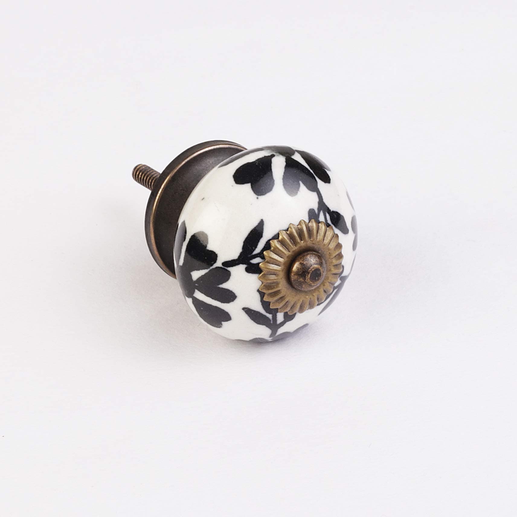 Decokrafts Pack of 6 Pcs Black Floral Round Ceramic Knobs for Kitchen Cabinets and Drawer