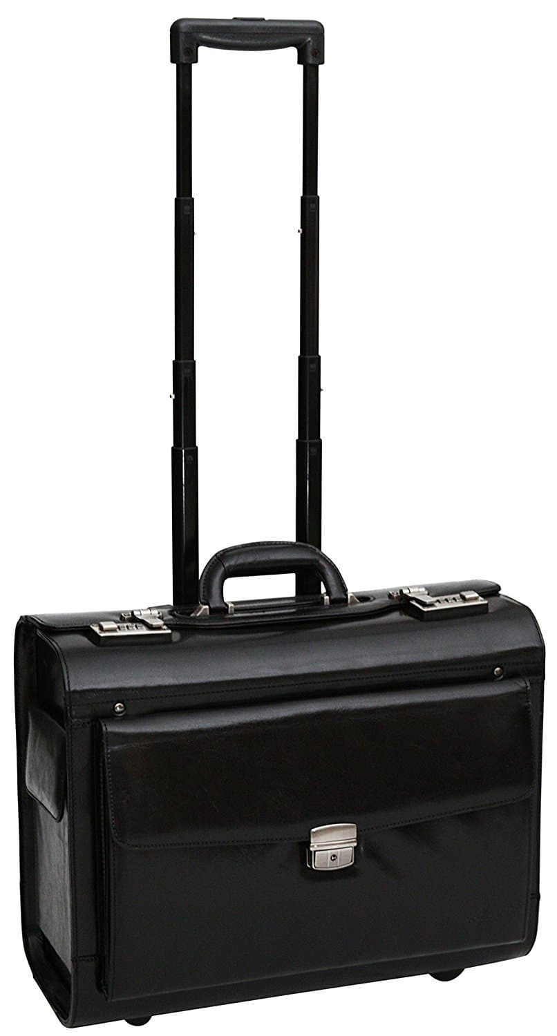 S Babila Top Grain Leather Wheeled Pilot Case Briefcase Flight Cabin Trolley