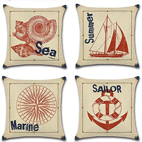 MHB Painted Ocean Park Square Pillows Decorative Cotton Linen Throw Pillow Case Seat 18”x18”(Pack of 4 Pieces)