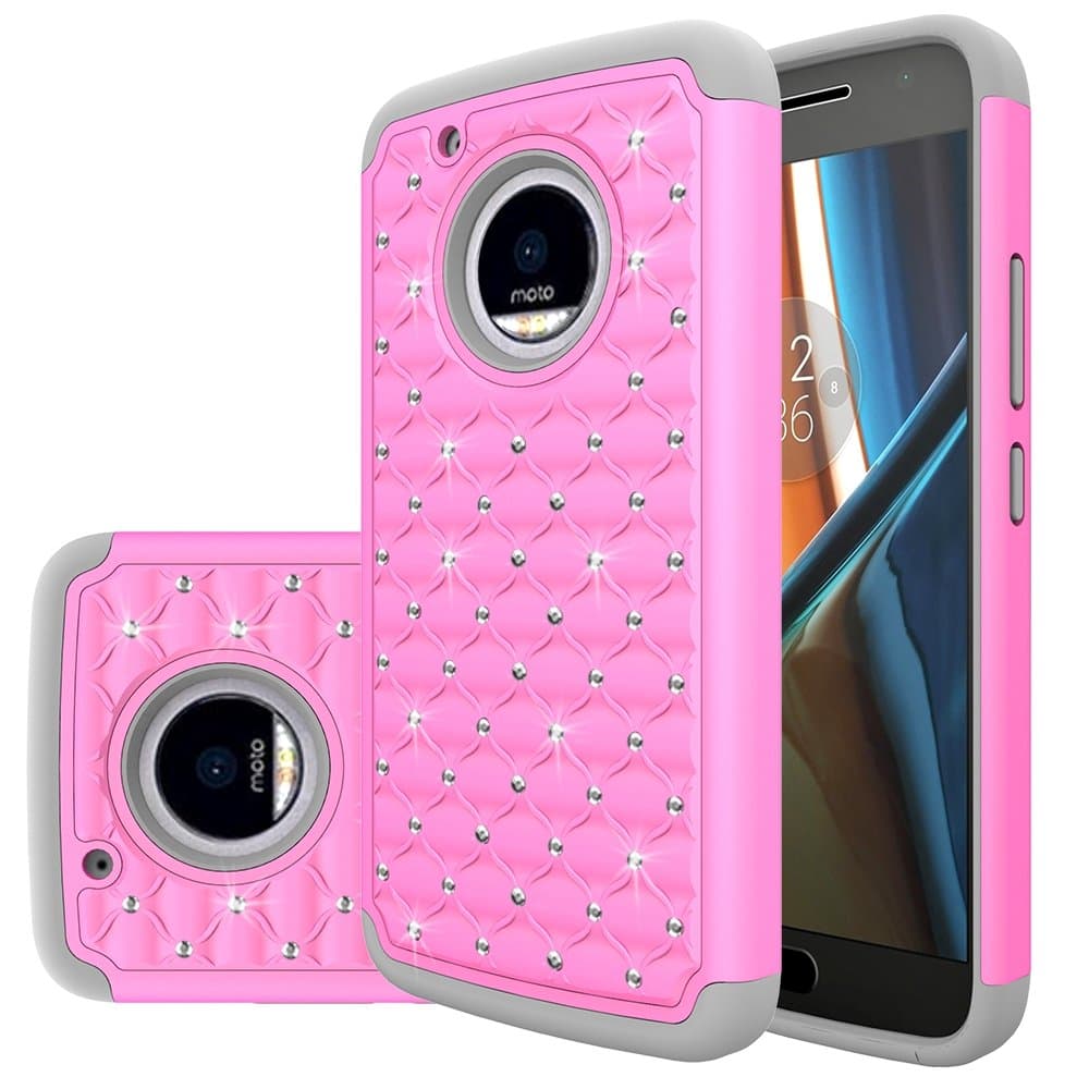 Moto G5 Plus Case, Eflistone [Shock Absorption] Drop Protection Hybrid Dual Layer Armor Defender Protective Case Cover for for Motorola Moto G5 Plus (Pink/Grey)