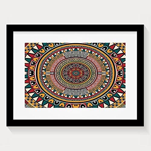 HUANGLING African Folkloric Tribe Round Pattern With Ethnic Colors Aztec Art Framed Wall Art Prints For Home Decoration