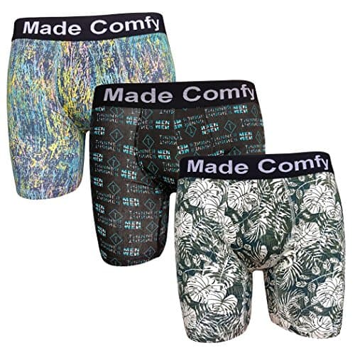 MadeComfy Men's 3-Pack Printed Boxer Briefs Cotton Underwear C -L