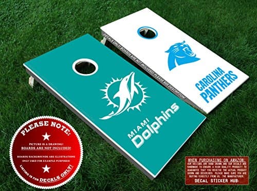 Carolina Panthers and Miami Dolphins Cornhole Board Decals - WHITE &amp; BRIGHT BLUE - 6PC Outdoor Game Vinyl Decal Sticker Set - DIY Game Board Stickers - DECALS ONLY