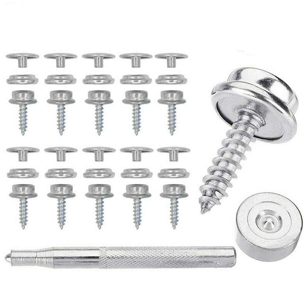 62 Pcs Stainless Steel Canvas to Screw Press Stud Snap Kit Snap Fastener Buttons Screw Stud Kit Boat Repair Screw Set