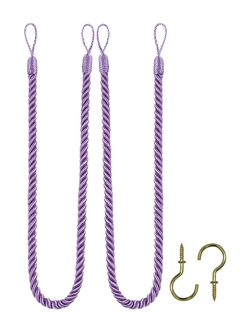 Home Queen Rope Tie Backs for Window Curtain with 2 Hooks, Hand Knitting Buckle Cord Drapery Holdbacks, Set of 2, Lilac