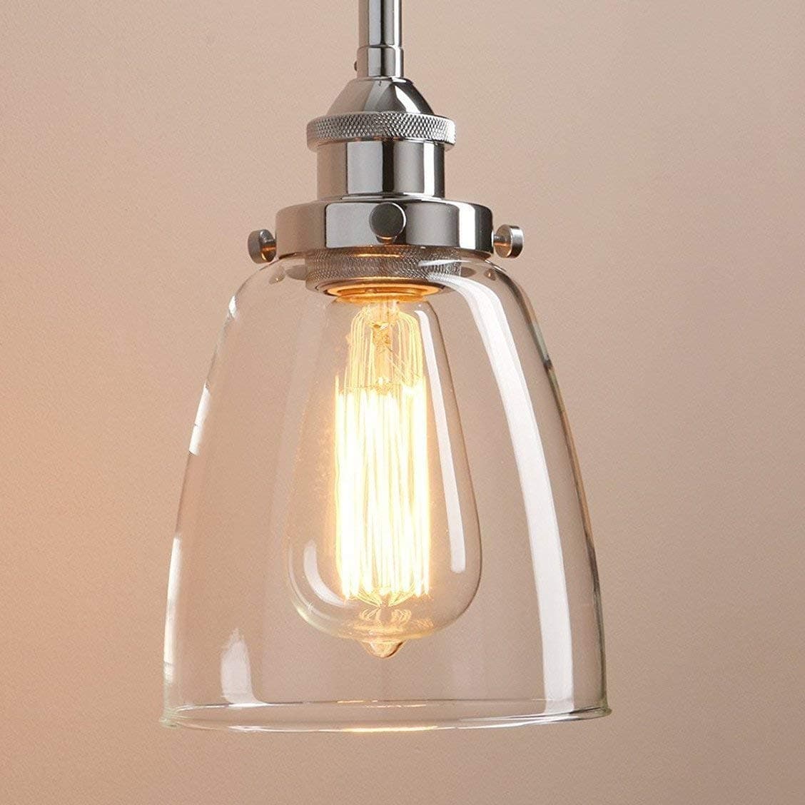 Lightsjoy Vintage Glass Pendant Light Loft Adjustable Ceiling Pendent Light Fitting E27 Base Hanging Light Shade for Bedroom Living Room Office Cafe - Silver Cable