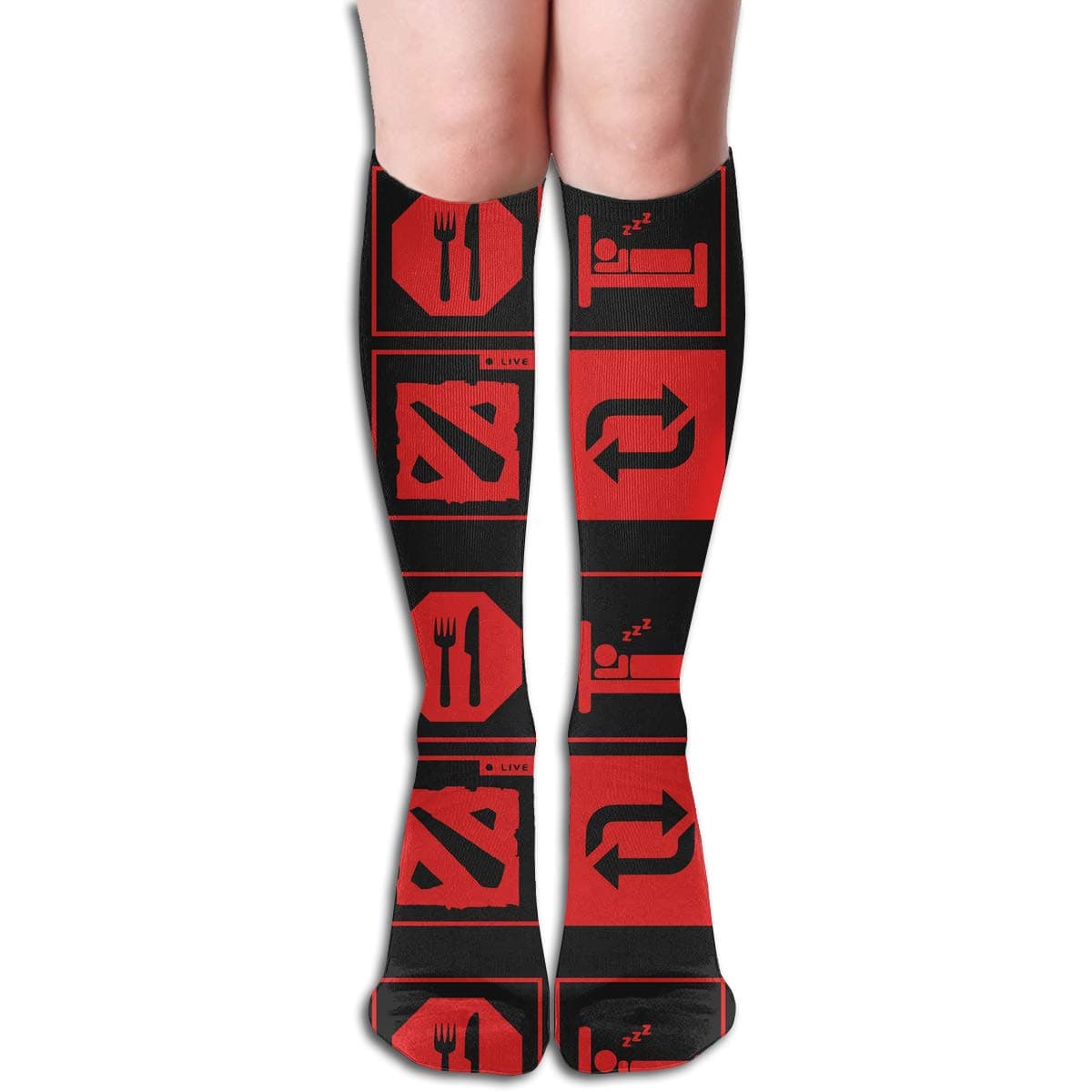 Eat Sleep Dota Design Elastic Blend Long Socks Compression Knee High Socks (50cm) For Sports