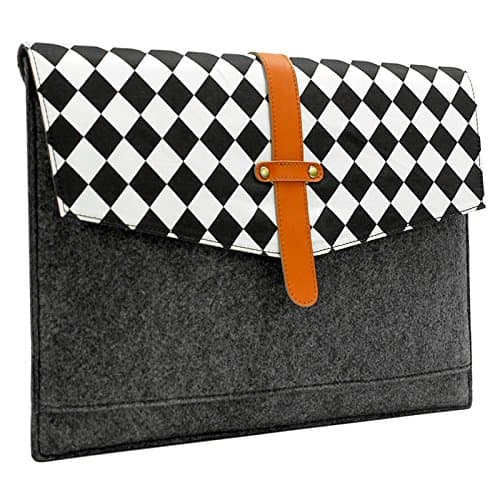 Sinoguo Gray Felt with Black and White Grid and 2 Pockets Carrying Bag Case Sleeve Pouch Protector Holder for 13" Macbook Pro / Macbook Air / Macbook Pro with Retina Display and Most Popular 13-13.3 Inches Laptop / Notebook / Ultrabook /Netbook