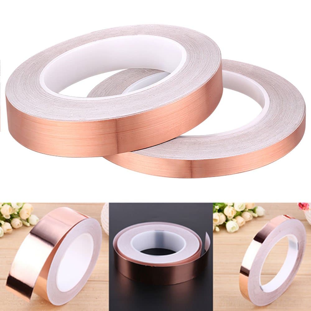 HXLONG 2 Pack Copper Foil Tape with Conductive Adhesive Shielding Conductive Adhesive for Stained Glass,Paper Circuits,Electrical Repairs