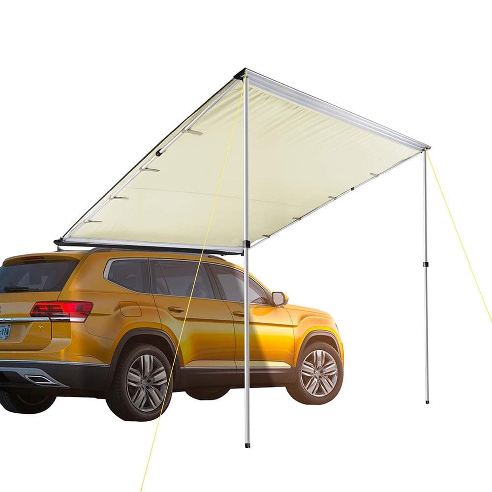 Mageshi 6.6x8.2' Car Side Awning Rooftop Pull Out Tent Shelter PU2000mm UV50+ Shade SUV Adjustable Height Telescoping Poles with Twist-Lock Design Outdoor Camping Travel Picnic Beige US Delivery