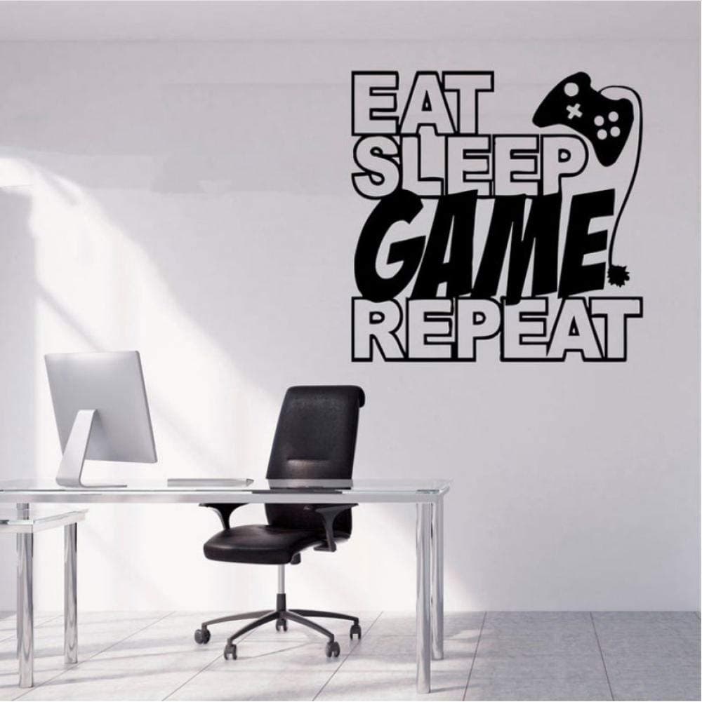 Design Quotes Eat Sleep Game Repeat Wall Sticker Vinyl Home Decor Boys Teens Room Playroom Decals Game Controller 57x57cm
