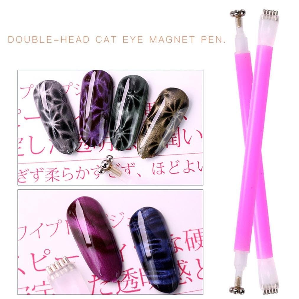 3D Magnetic Cat Eye,Double-head Magnet Stick for Gel Magic Nail Art Manicure Tool (Hot Pink)
