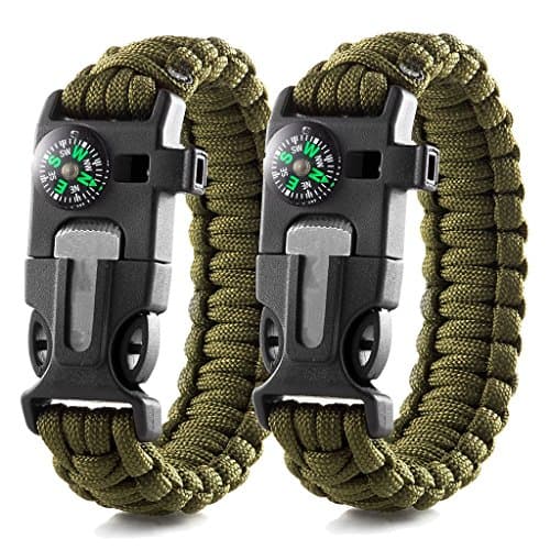 FIFUN Survival Paracord Bracelet – with Compass, Fire Starter,Knife, Whistle – Pack of 2