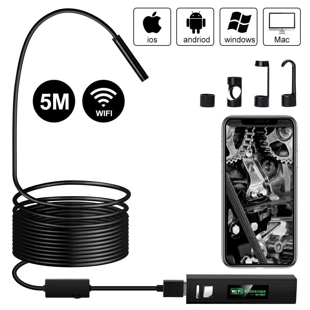 Jadeke Wireless Endoscope Digital WiFi Borescope Inspection Camera 2.0 Megapixels IP68 Waterproof HD Snake Camera with 8pcs Adjustable LED for Android and iOS Smartphone iPhone Samsung Tablet
