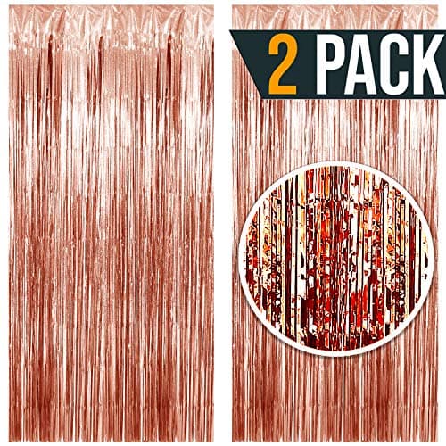 As Seen On FOX, ABC, NBC, CBS NEWS — 7 x 6.5 Feet Rose Gold Foil Fringe Curtain, Metallic Streamers, Backdrop For Birthday Decorations, Bachelorette Party Christmas Stocking Stuffers PARIS PRODUCTS CO
