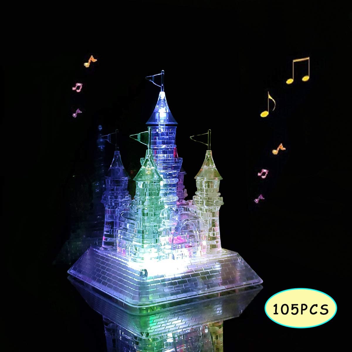 Coolplay 3D Puzzle Crystal Musical Jigsaw Light-up Castle Model Clear Building Blocks Toy Intelligent DIY Gadget 105PCS 20 Song with Colour Lights for Adult Gifts