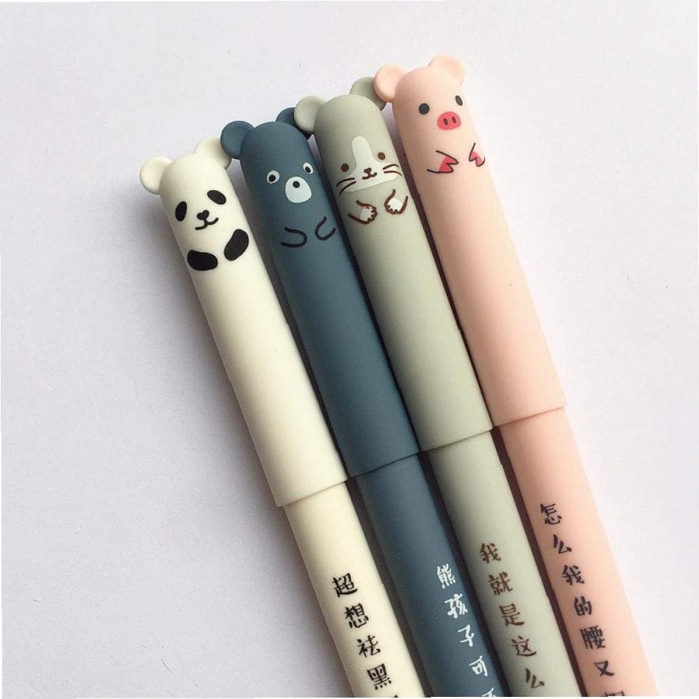 Erasable Gel Pen Creative Pig Bear Cat Mouse Neutral Pen 0.35mm Black Ink Unisex Pen Student School Office Supplies Stationery 1 Set