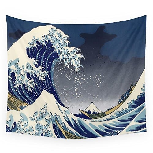 Custom Wall Art Great Wave: Kanagawa Night Wall Tapestry Wall Hanging Art Sets 51x60 Inches