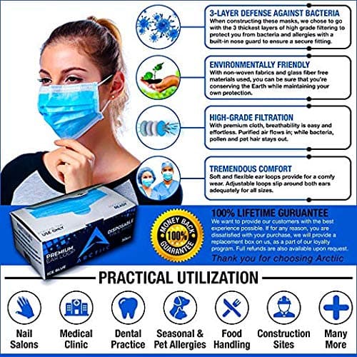 Arctiic 50 pc Surgical Earloop Disposable Medical Face Masks