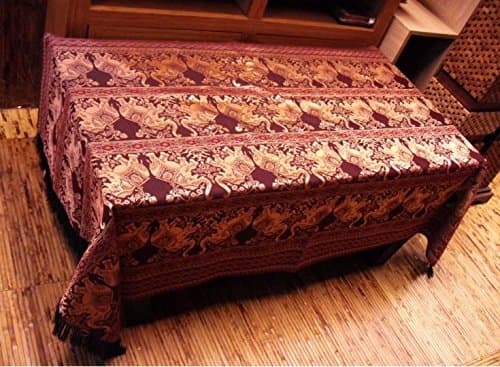 Thai Silk Tablecloth Elephant Design 59 x 90 inch,Amaranth,Gold Elephant, Reflective Fabric Rectangle Thai Silk Tablecloth Table Cover,Wedding Restaurant Party Banquet Decoration,"Spillproof"