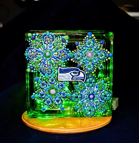 Hand Painted Light up Cube With Seahawk and Green Lights