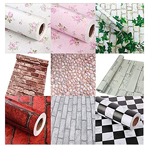 ZAIQUN 45 x 200cm Peel and Stick Wall Panels Self-adhesive Panel Decal for TV Walls/Sofa/Living Room Background Wall Decor, Pink Rose Flower Pattern Brick Wallpaper