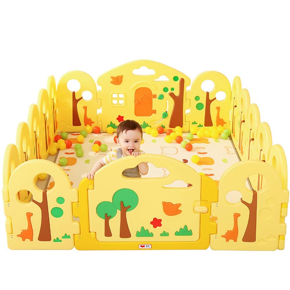 14+2 Panel Baby Playpen, Safety Yard Activity Center, Lockable Door, Non-Slip Rubber Suction Cups, Play Area for Indoor & Outdoor - Small Dinosaur