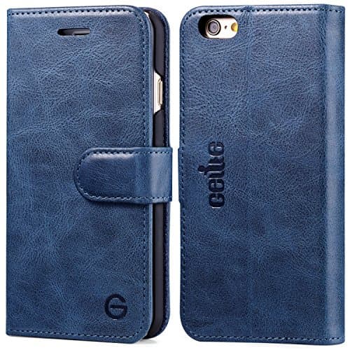 iPhone 6 Plus Case, GELITE Genuine Leather Wallet Case, 5.5 Inch Screen, Folio Flip Book Cover s with ID Credit Card Slots and Kickstand, Magnetic Flap Closure for iPhone 6 Plus, Blue