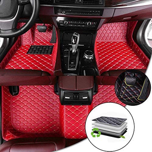 Car Floor Mat For Golf R 2014-2018 Right Driving Car Full Coverage Non-slip Leather Mat All-weather Protection Set Red