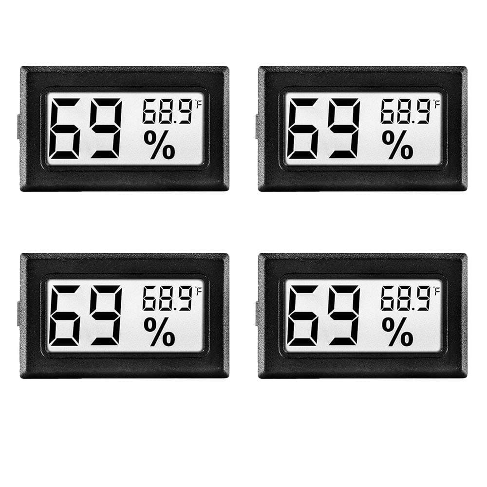 LinkDm 4 Pack Black Mini Digital Electronic Temperature Humidity Meters Gauge Indoor Thermometer Hygrometer LCD Display Fahrenheit (℉) for Humidors, Greenhouse, Garden, Cellar, Fridge, Closet