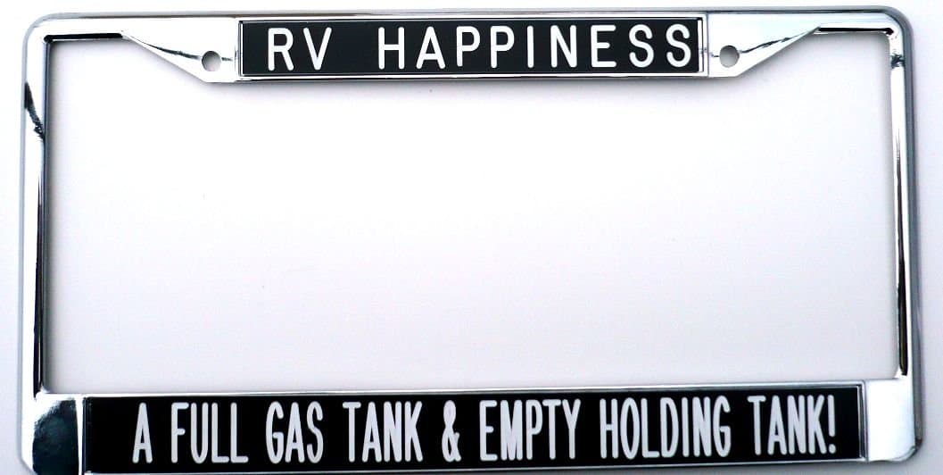 All About Signs 2 License Plate Frame - RV Happiness - Black Background