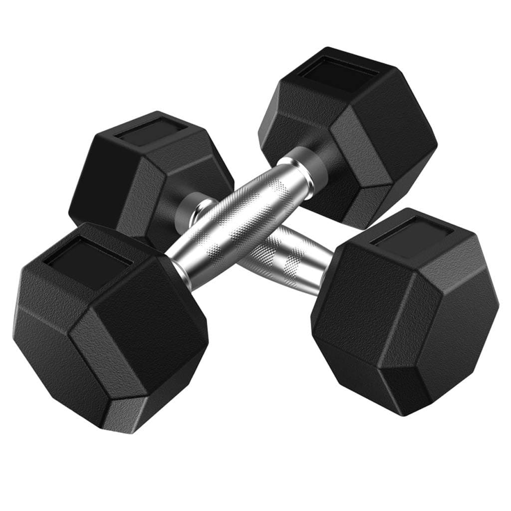 LSE Dumbbells Dumbbell Solid Iron Hexagon Dumbbell Rubber Encased Hex Dumbbell with Metal Handles Home Sports Fitness Equipment Strength Training Equipment