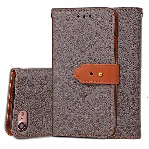 iPhone 8 Leather Case, iPhone 7 Flip Cover, Harsel Fashion Flower Print Premium Leather Flip Wallet Magnetic Closure [Stand Feature] with Card Slots Book-style Case for iPhone 7/8 - Gray