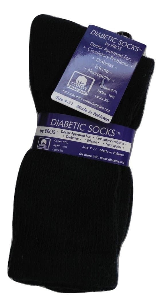 Diabetic Cotton Natural Blend Circulatory Crew Socks 3 Pack (9-11, Navy Blue)