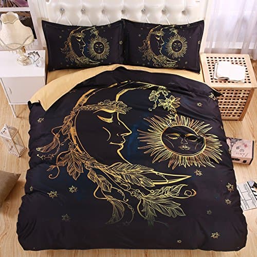 QzzieLife 3D Galaxy Sun Moon Bedding Print Stars Soft Microfiber Duvet Cover Sets Full Size