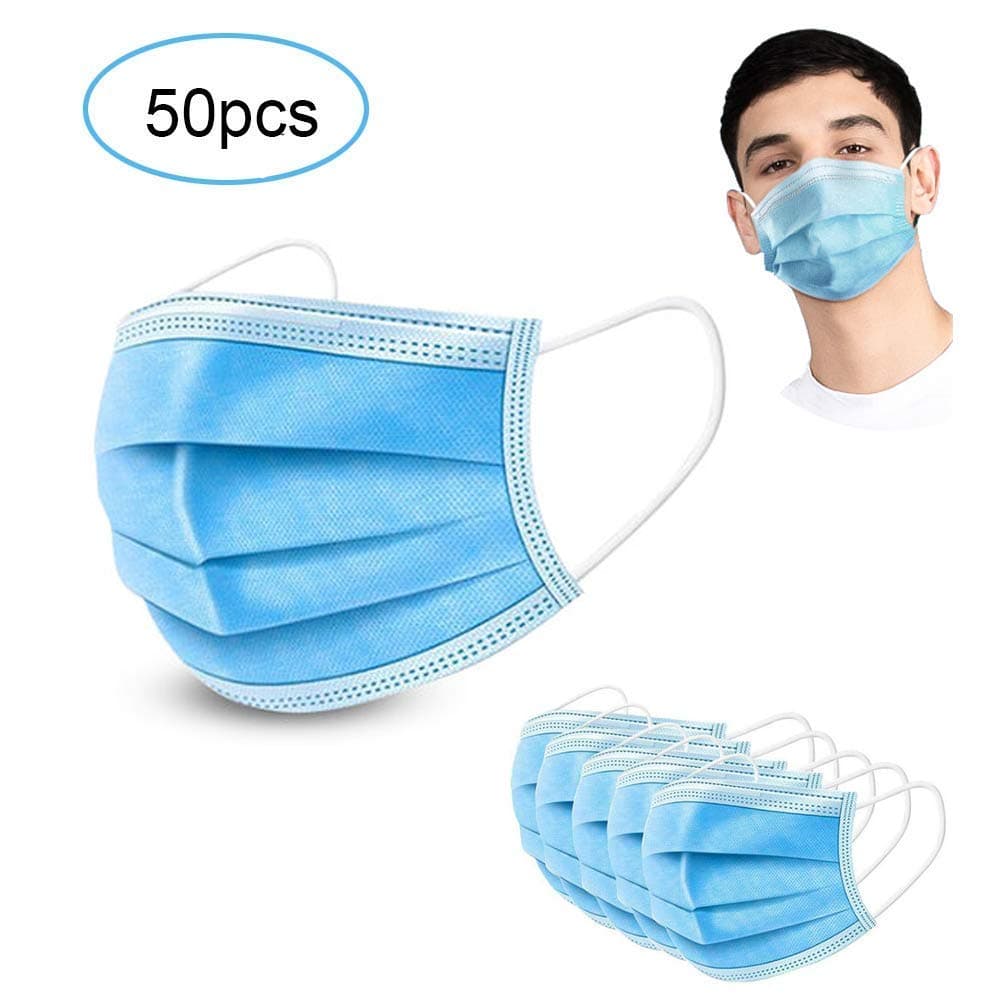 Goffdey 50PCS Disposable Face 𝐌𝐀𝐒𝐊 3 Layer Filter Face Cover with Elastic Earloop, 3 Ply Filter Breathable Safety 𝐌𝐀𝐒𝐊
