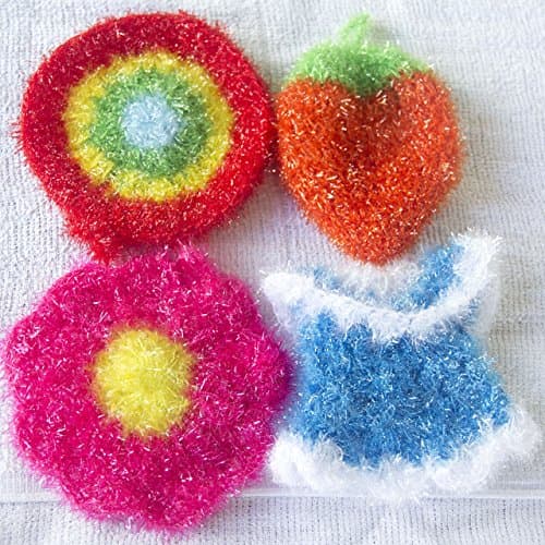 Unique Handmade Dish Scrubber for Dishwashing (5 PK Set) | Non Scratch Scrubber/Washcloth/Dish Rag | No-Odor No-Mildew Dish Sponge| Antibacterial Dry-Fast | Eco-Friendly Dish Scrubbers Color Net Cloth