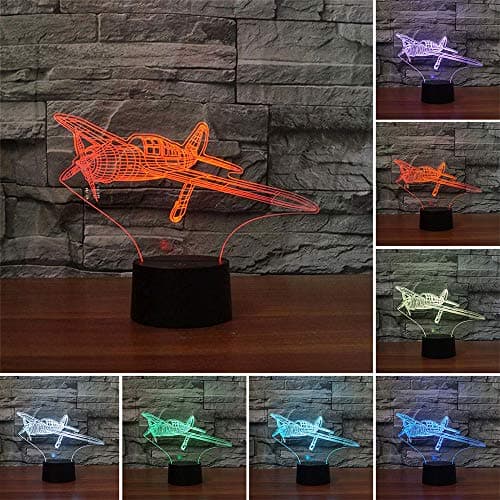 Warplane LED 3D Illusion Beside Lamp USB Optical Aircraft Night Light 7 Color Christmas Present Cool Birthday Gift Air Plane for Boy Boyfriend Kids Helicopter Room Decoration Bedroom Decor (Warplane)